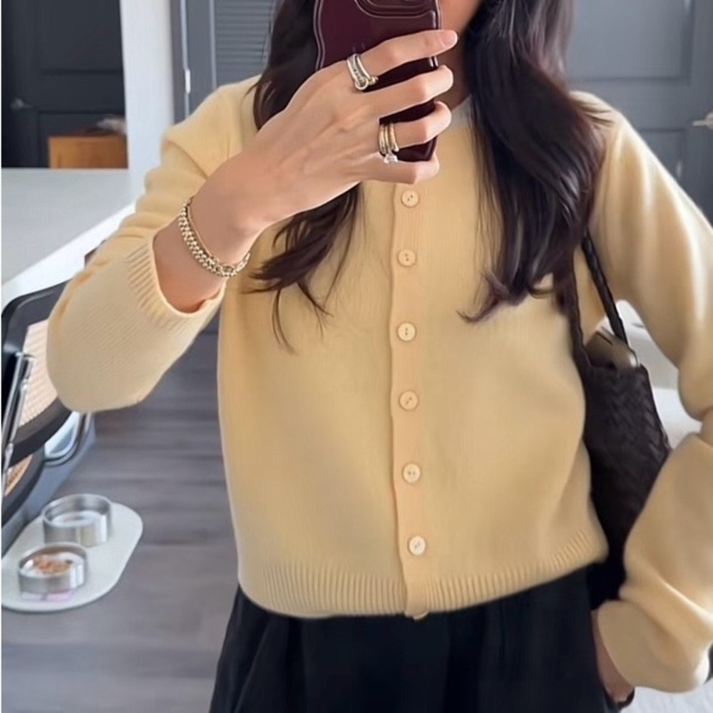 Reformation Clara Cashmere Crew Cardigan in Parmesan